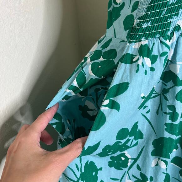 Seraphine Gianna Maternity Dress w Pockets 6 Tiered Blue Green Smocked Midi Tie - Picture 6 of 13